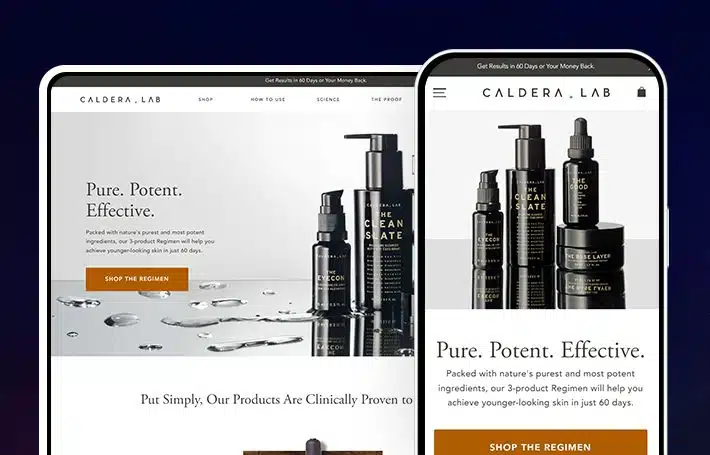 Images of Caldera Lab's mobile and desktop homepage.