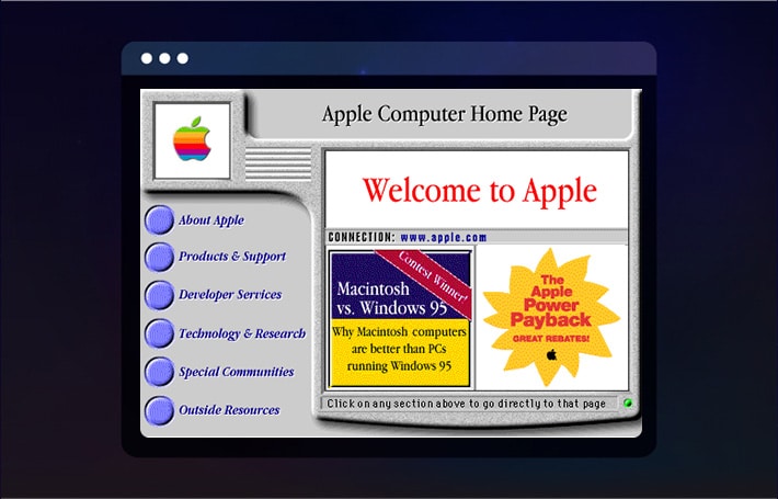 Homepage of the Apple Website in 1995