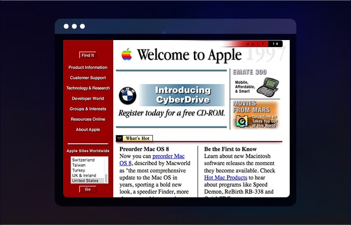 Homepage of the Apple Website in 1997